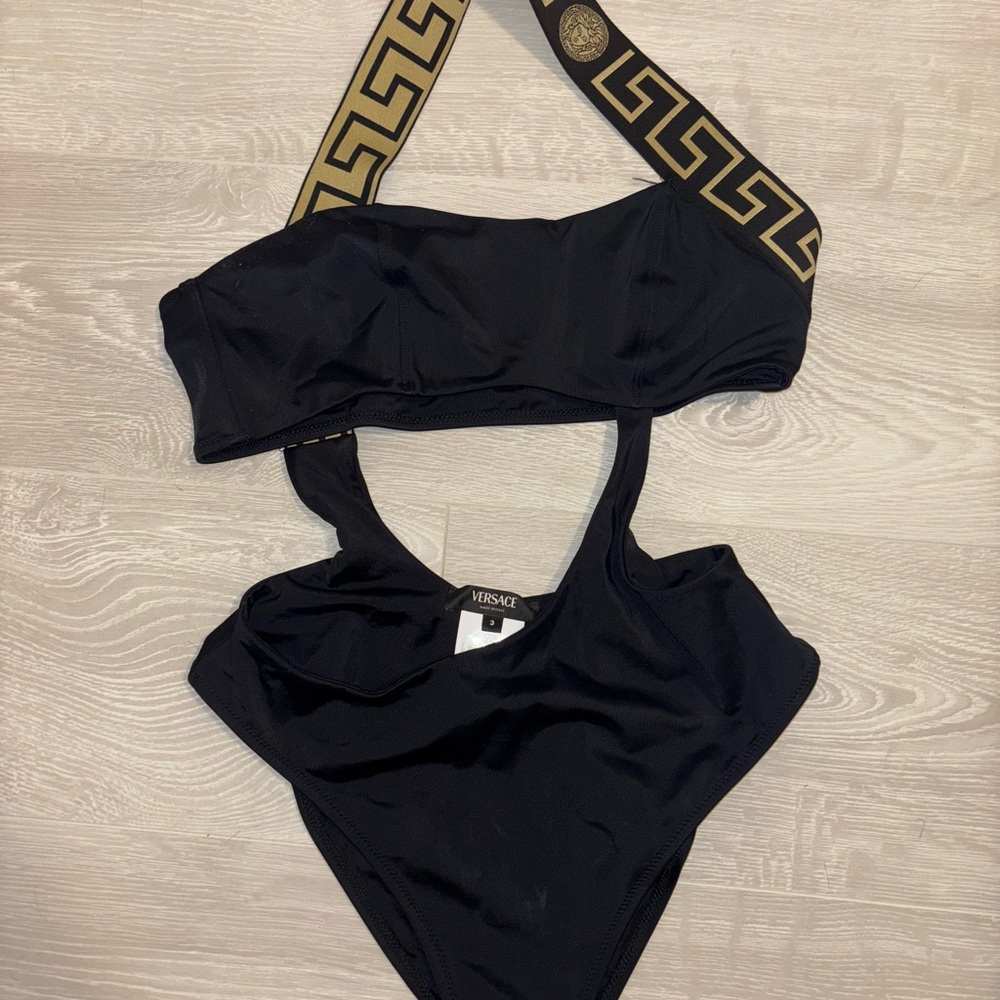Versace Black and Gold Cut-Out Swimsuit